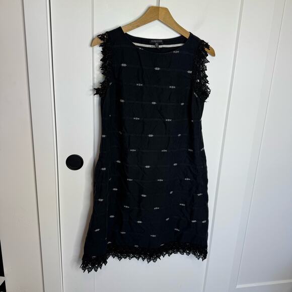 Eileen Fisher Organic Cotton Lace Trim Embroidered Shift Dress Medium Petite - Picture 1 of 6